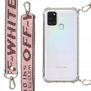 Etui Antishock + Smycz Różowa do SAMSUNG A21s Case