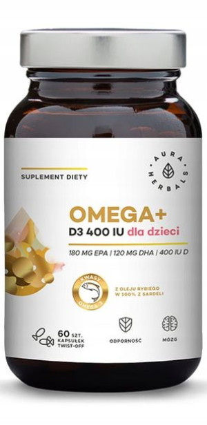 AURA OMEGA+WITAMINA D3 400IU dla dzieci 60 kaps.