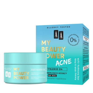 AA My Beauty Power Acne Krem regenerująco-kojący na noc do cery mieszanej i