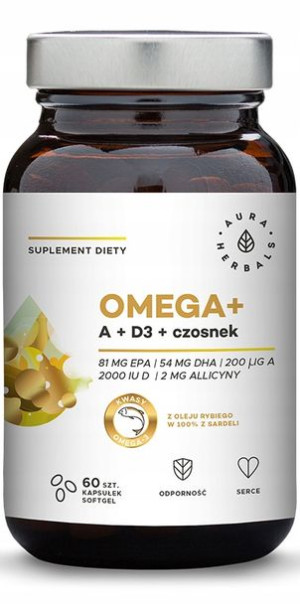 Aura Omega+ Witamina A+ D3+ Czosnek - 60kaps