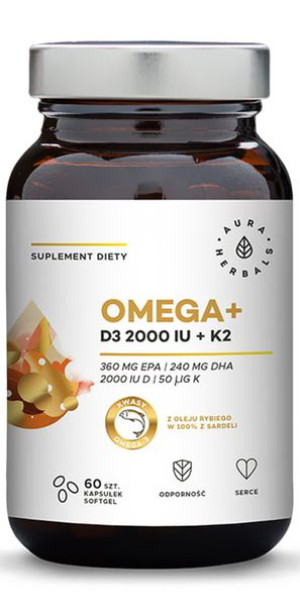 Aura Omega+witamina D3 2000iu+k2-60 Kaps.odporność