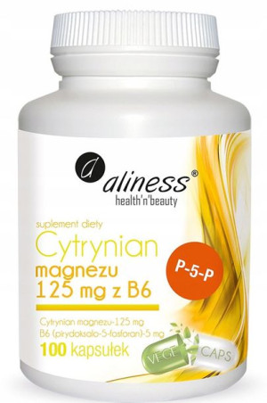 Aliness Cytrynian Magnezu 125mg Z B6-100kaps Vege