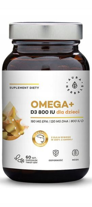 AURA OMEGA+WITAMINA D3 800IU dla dzieci 60kaps