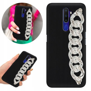 Etui BLINK Matowe Czarne Łańcuszek do OPPO A11X