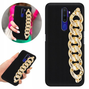 Etui BLINK Matowe Czarne Łańcuszek do OPPO A11X