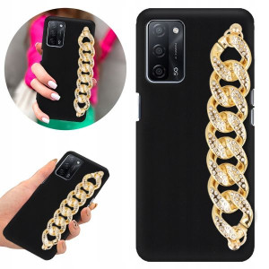 Etui BLINK Matowe Czarne Łańcuszek do OPPO A55 5G