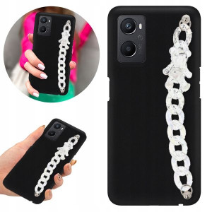 Etui BLINK Matowe Czarne Łańcuszek do OPPO A96 4G