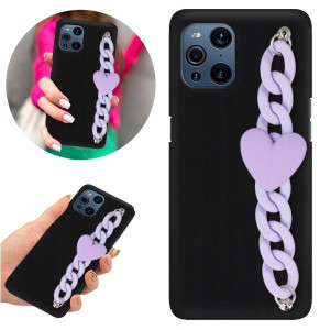 Etui BLINK Matowe Czarne Łańcuszek do OPPO FIND X3