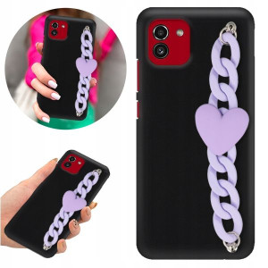 Etui BLINK Matowe Czarne Łańcuszek do SAMSUNG A03