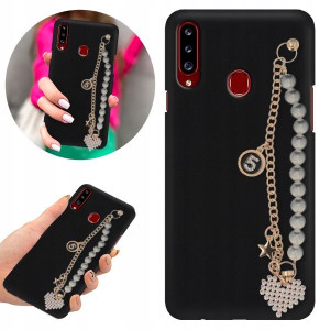 Etui BLINK Matowe Czarne Łańcuszek do SAMSUNG A20s