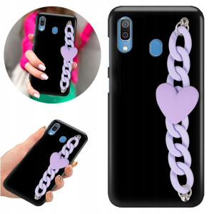 Etui BLINK Matowe Czarne Łańcuszek do SAMSUNG A30