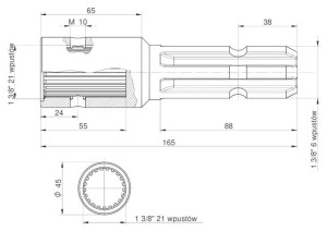 Redukcja wałka WOM adapter  z otworem zabezpieczającym 1 3/8" 21 wpustów na