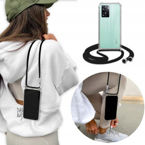 Etui Case Crossbody Czarny Sznurek do OPPO A57 4G