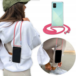 Etui Case Crossbody do SAMSUNG A71 Różowy Sznurek