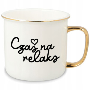 KUBEK RETRO Porcelanowy CZAS NA RELAKS Prezent Wz