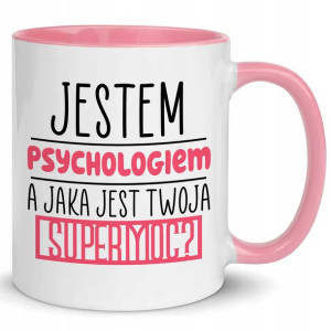 Kubek Różowy Prezent Dla Psychologa Supermoc Wzór