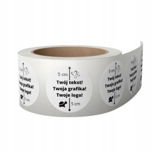Naklejki TWÓJ TEKST LOGO etykiety 200 szt Fi 5 cm