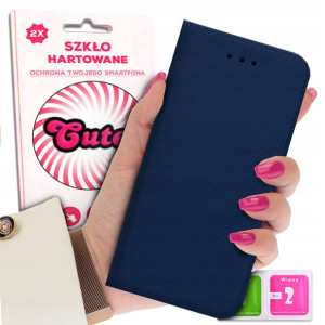 Etui Case Magnet Granatowy + Szkło Do Oppo A57 4g