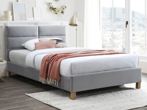 Łóżko tapicerowane z zagłówkiem SIERRA VELVET 120x200 jasno szare