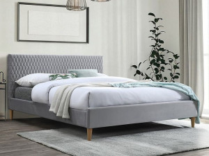 Łóżko z zagłówkiem tapicerowane AZURRO VELVET 160X200 jasno szare