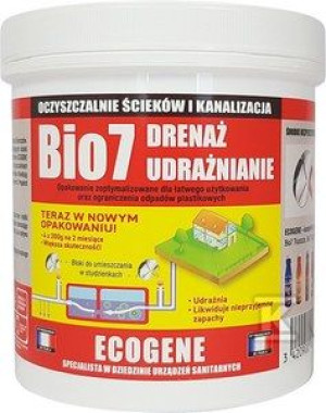 Preparat BIO7 DRENAŻ UDRAŻNIANIE 800G do studni chłonnych, drenażu i kanali