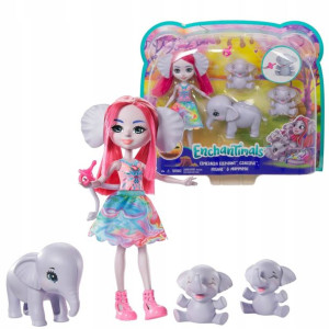 Enchantimals Rodzina Wielopak Słonie Esmeralda Elephant Lalka + figurki GTM