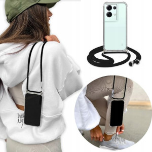 Etui Crossbody + Sznurek Czarny do OPPO RENO 8 5G