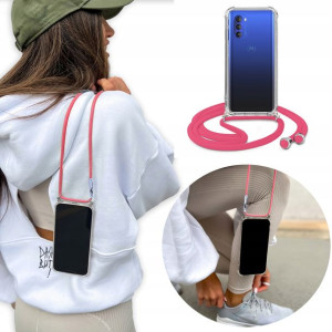 Etui Crossbody do MOTOROLA G51 5G Różowy Sznurek