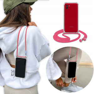 Etui Crossbody do SAMSUNG A03 z Różowym Sznurkiem