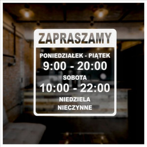 Naklejka godziny otwarcia / Wzory / Kolory