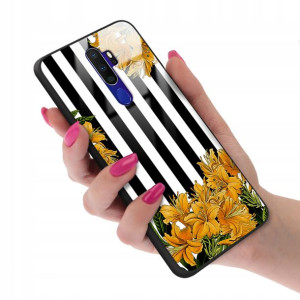 Etui Glass do OPPO A9 2020 Kwiaty Flower Top Wzory