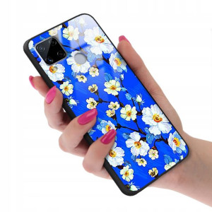 Etui Glass Szklane do REALME C15 Kwiaty Top Wzory