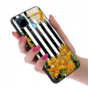 Etui Glass Szklane do REALME C21Y Kwiaty Top Wzory