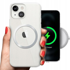 Etui Grube 2mm + Ring Magsafe SREBRNY do IPHONE 13