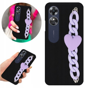 Etui Mat Czarne BLINK Łańcuszek Serce do OPPO A17