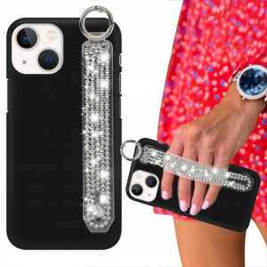 Etui Mat Czarne do IPHONE 13 MINI Pasek Cyrkonie