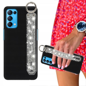 Etui Mat Czarne do OPPO RENO 5 4G Pasek Cyrkonie