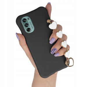 Etui Mat Czarne Łańcuszek Serce do MOTOROLA G62 5G