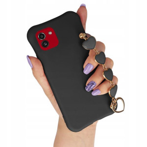 Etui Mat Czarne Łańcuszek Serce do SAMSUNG A03