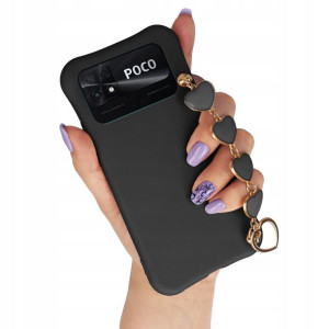Etui Mat Czarne Łańcuszek Serce do XIAOMI POCO C40