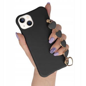 Etui Mat Czarny do IPHONE 14 PLUS Łańcuszek Serce
