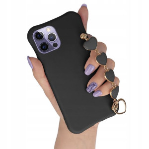 Etui Mat Czarny do IPHONE 14 PRO Łańcuszek Serce