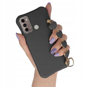 Etui Mat Czarny do MOTOROLA G60 4G Łańcuszek Serce