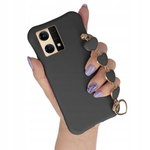 Etui Mat Czarny do OPPO RENO 7 4G Łańcuszek Serce