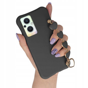 Etui Mat Czarny do OPPO RENO 7Z 5G Łańcuszek Serce