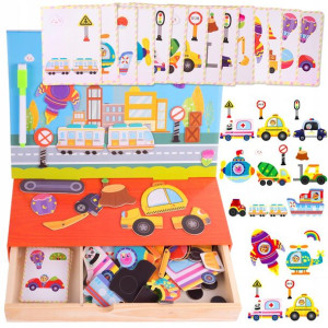 Edukacyjne Puzzle Magnetyczne Pojazdy Montessori