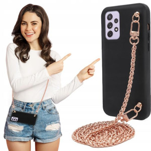 Etui Matowe BLINK Czarny do SAMSUNG A72 Łańcuszek