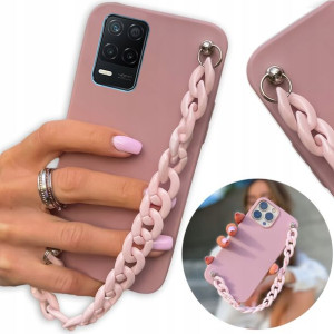 Etui Matowe Ciemny Róż do REALME 8 5G Łańcuszek