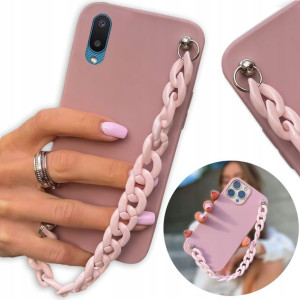 Etui Matowe Ciemny Róż do SAMSUNG A02 Łańcuszek