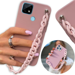 Etui Matowe Ciemny Różowy do REALME C21 Łańcuszek